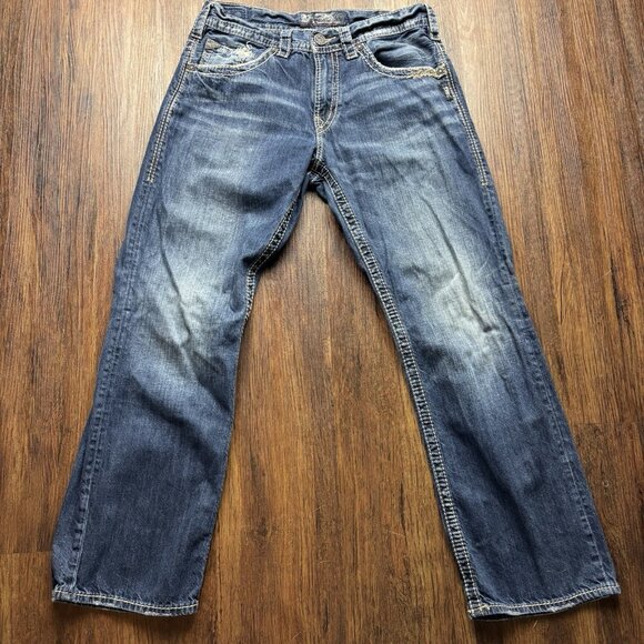 Silver Gordie Straight Leg Jeans Medium Wash Distressed Men’s Size 32 X 30 - Picture 1 of 12